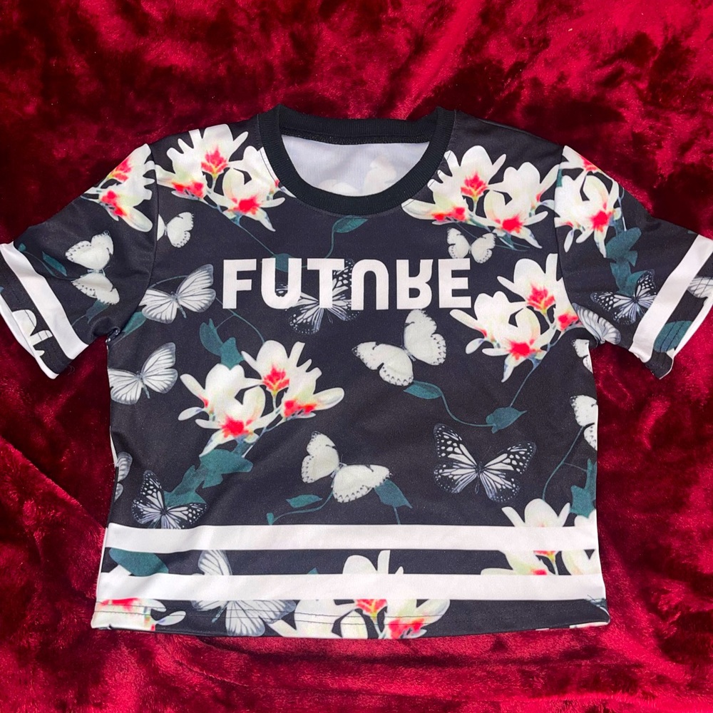 Cropped top floral print black